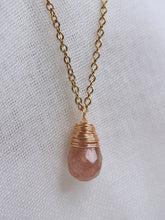 Load image into Gallery viewer, Wire Wrapped Strawberry Quartz Teardrop Necklace
