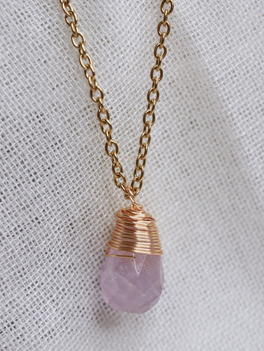 Wire Wrapped Amethyst Teardrop Necklace