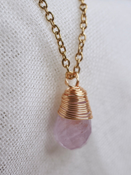 Wire Wrapped Amethyst Teardrop Necklace