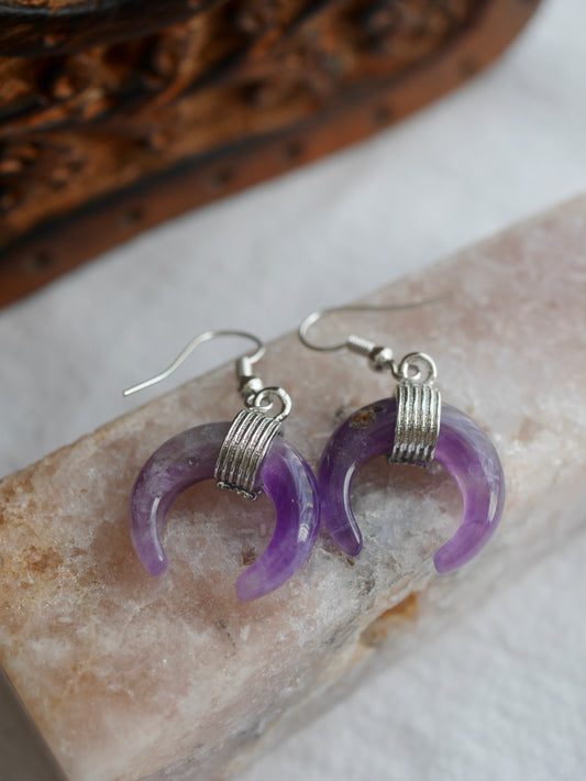 Amethyst Crescent Moon Earrings