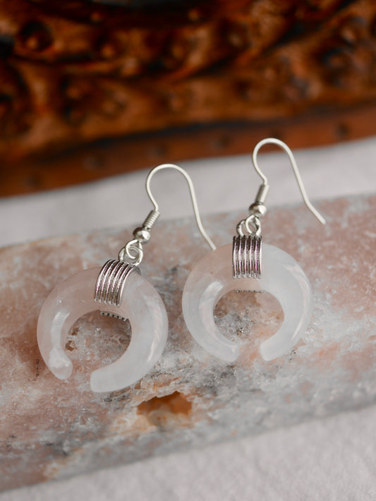 Rose Quartz Crescent Moon Earrings