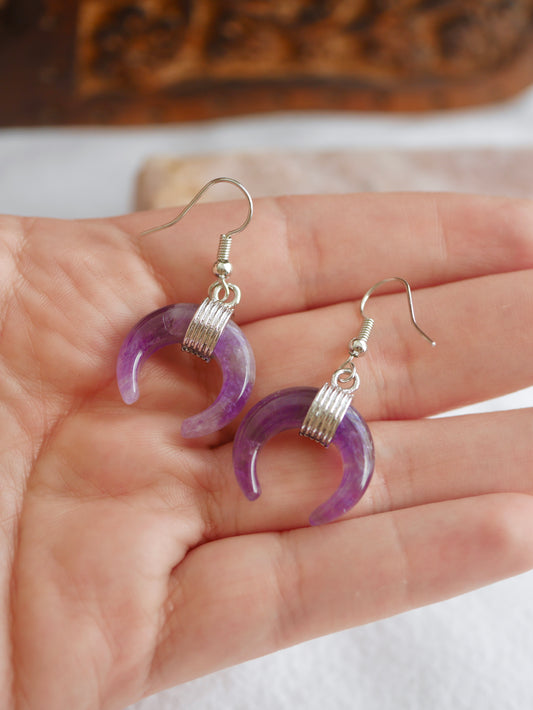 Amethyst Crescent Moon Earrings