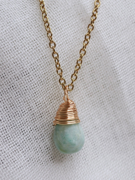 Wire Wrapped Amazonite Teardrop Necklace