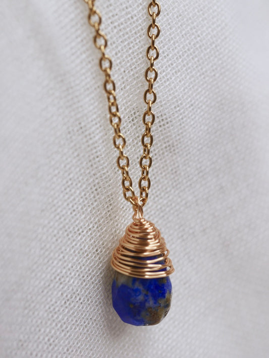 Wire Wrapped Lapis Teardrop Necklace