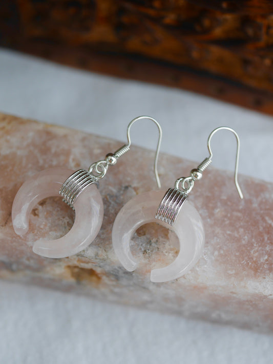 Rose Quartz Crescent Moon Earrings