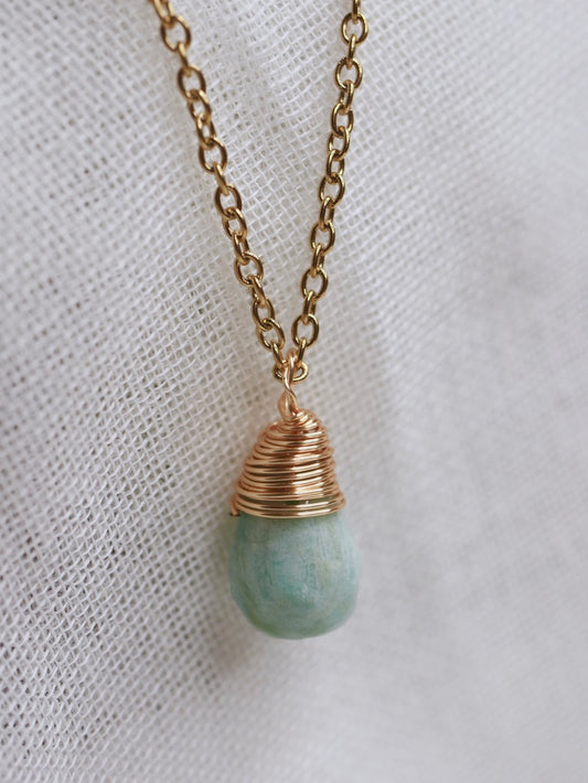 Wire Wrapped Amazonite Teardrop Necklace