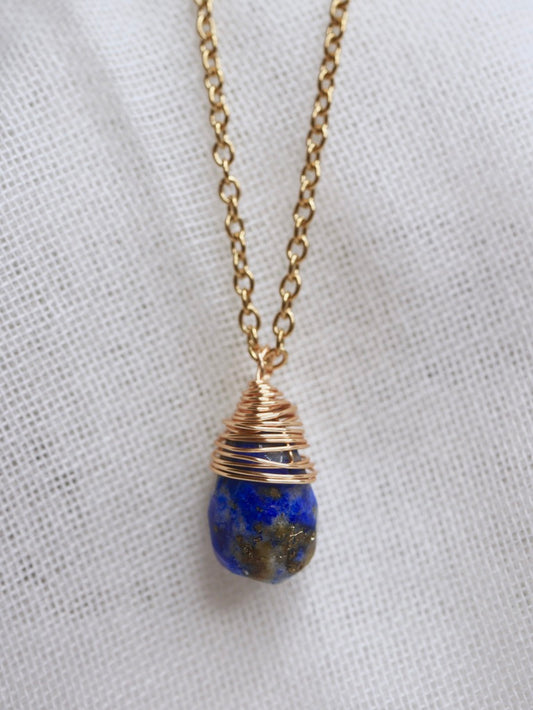 Wire Wrapped Lapis Teardrop Necklace