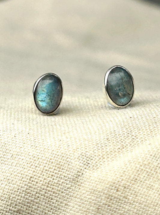 Labradorite Oval Stud Earrings