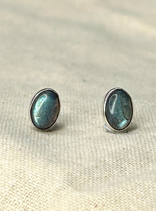 Labradorite Oval Stud Earrings