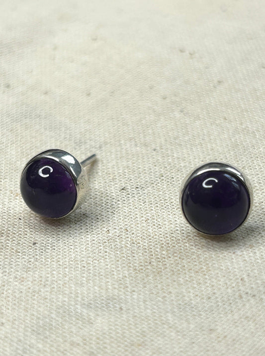 Round Amethyst Stud Earrings