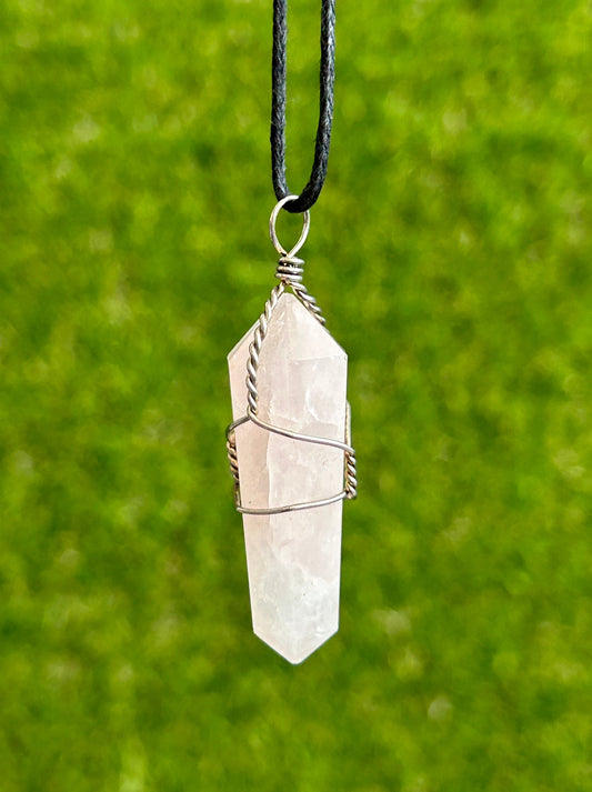 Rose Quartz Wire Wrap Point Necklace