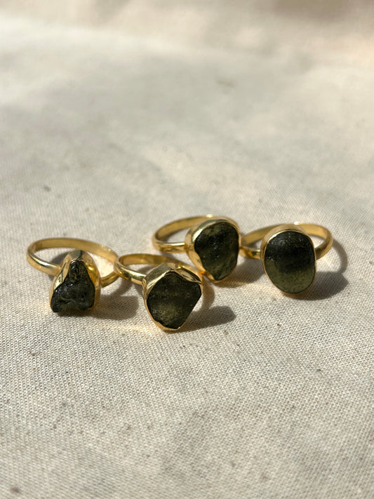 Adjustable Gold Plated Moldavite Ring