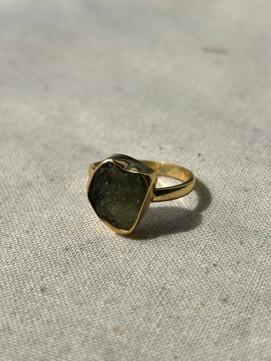 Adjustable Gold Plated Moldavite Ring