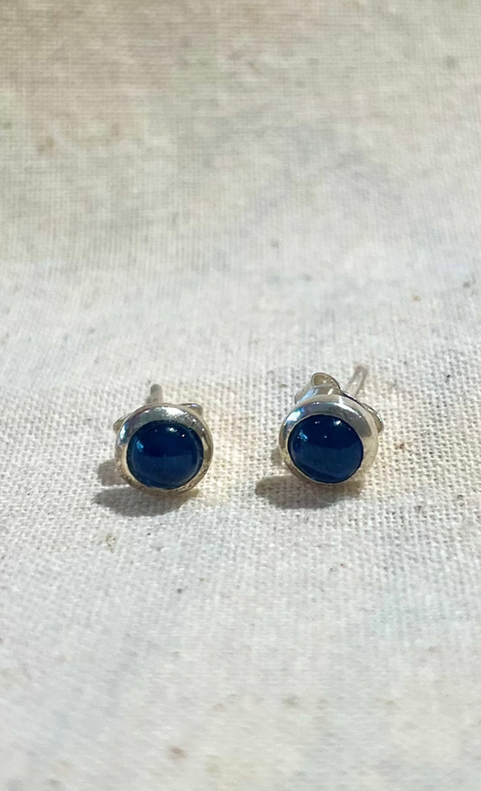 Sapphire Stud Earrings - Sterling Silver