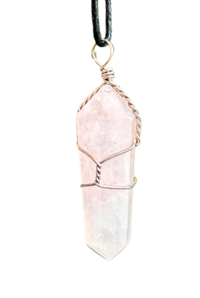 Rose Quartz Wire Wrap Point Necklace