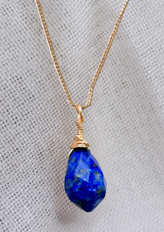 Faceted Lapis Wire Wrap Necklace