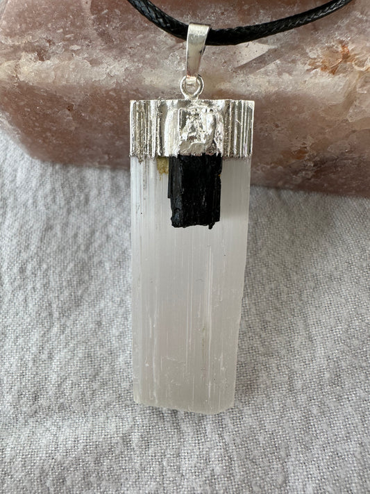 Selenite and Black Tourmaline Necklace