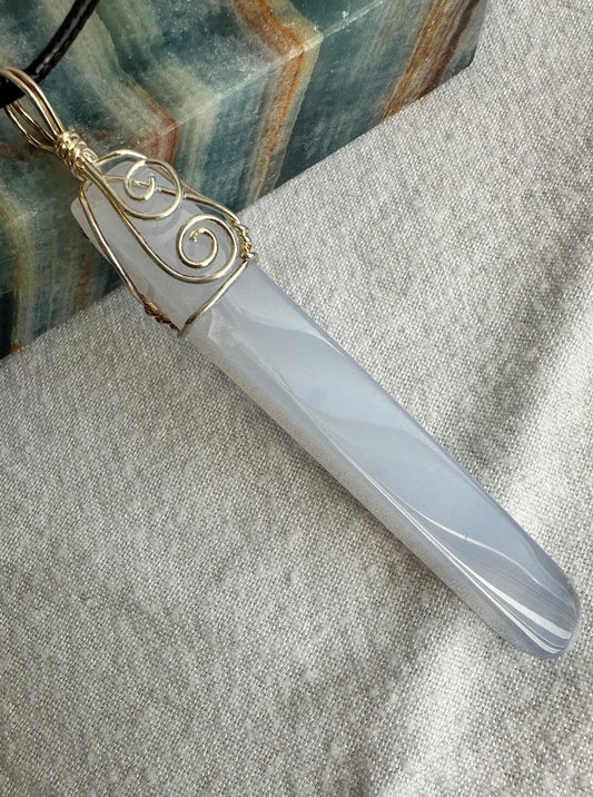 Blue Chalcedony Wire Wrap Pendant