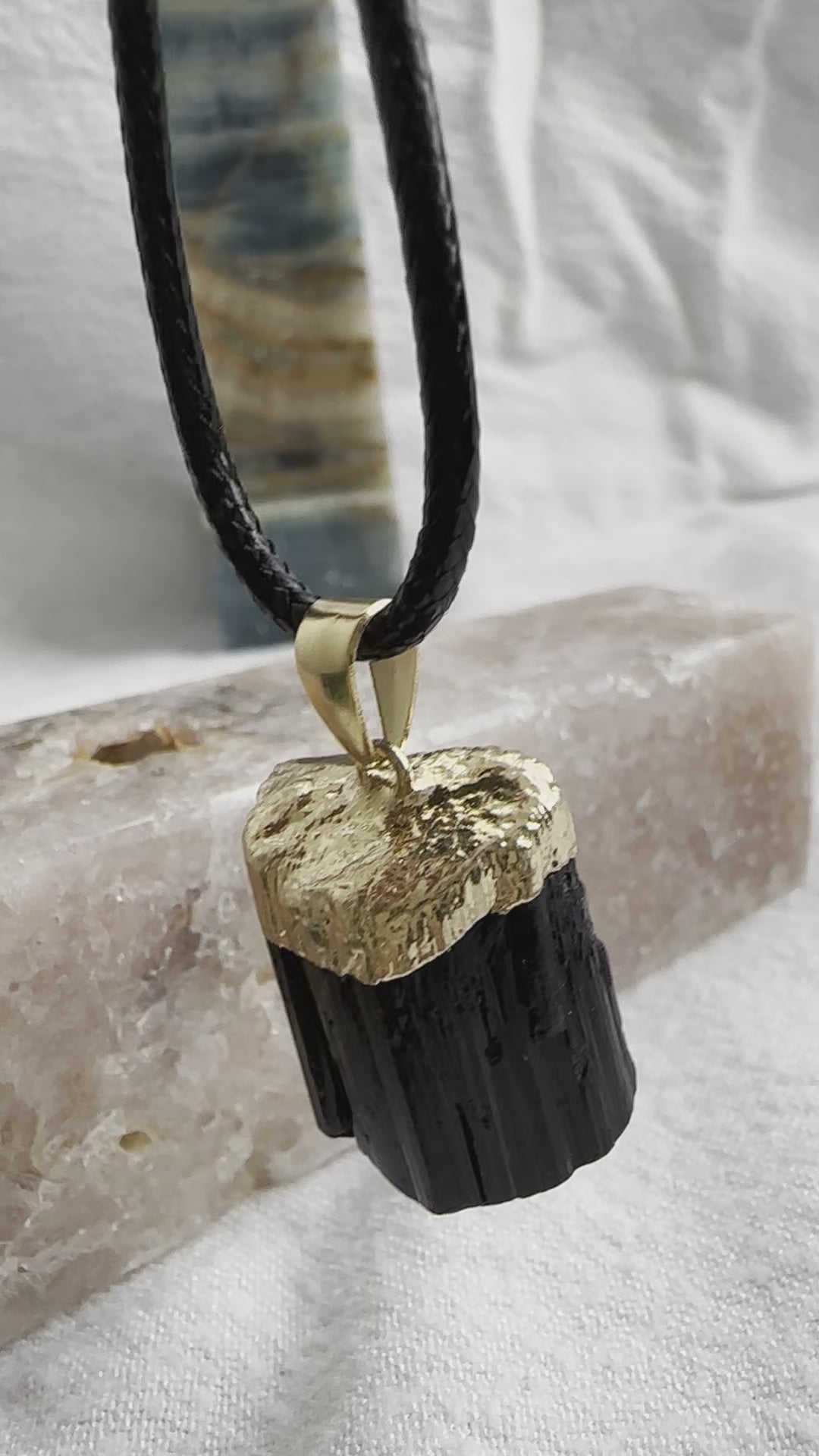 Black Tourmaline Gold Necklace with Clasp