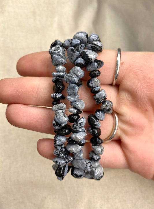 Snowflake Obsidian Chip Bracelet