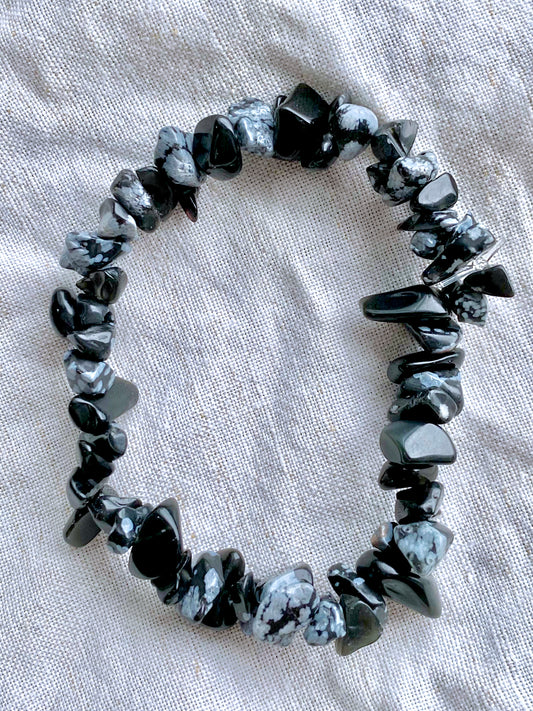 Snowflake Obsidian Chip Bracelet