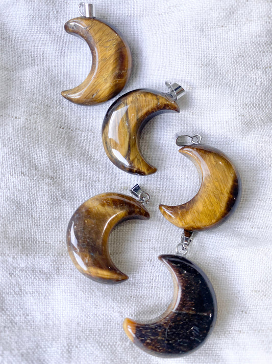 Tiger Eye Crescent Moon Necklace