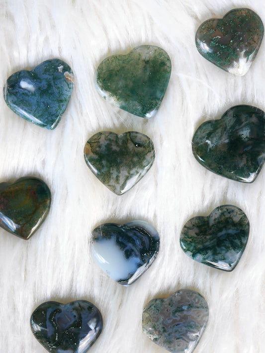 Moss Agate Mini Heart Carving