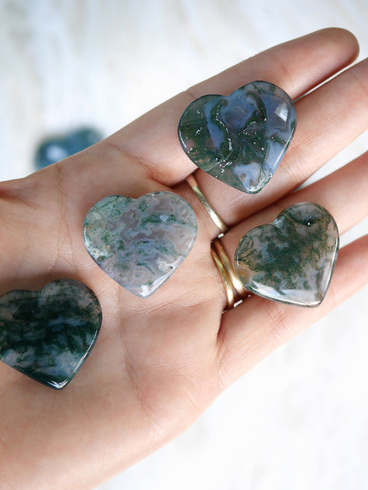 Moss Agate Mini Heart Carving