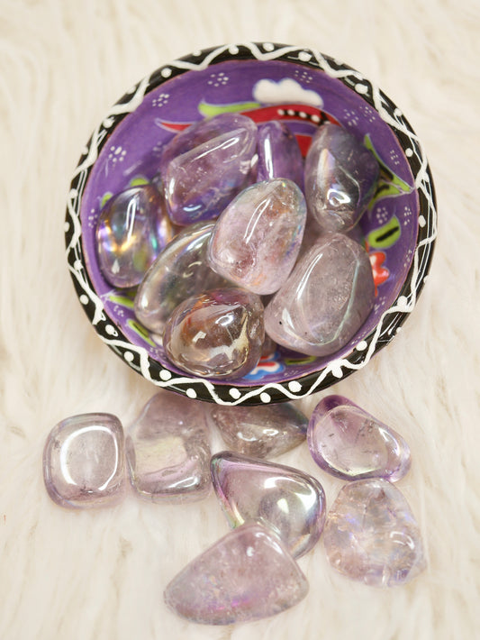 Amethyst aura tumbled stones