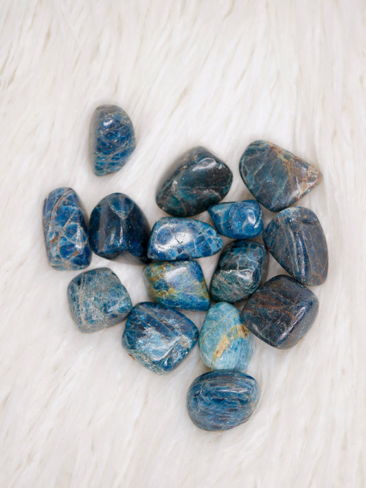 Blue apatite tumbled stones