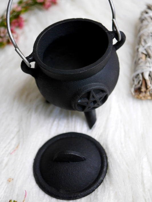 Small Pentacle Cast Iron Cauldron With Lid