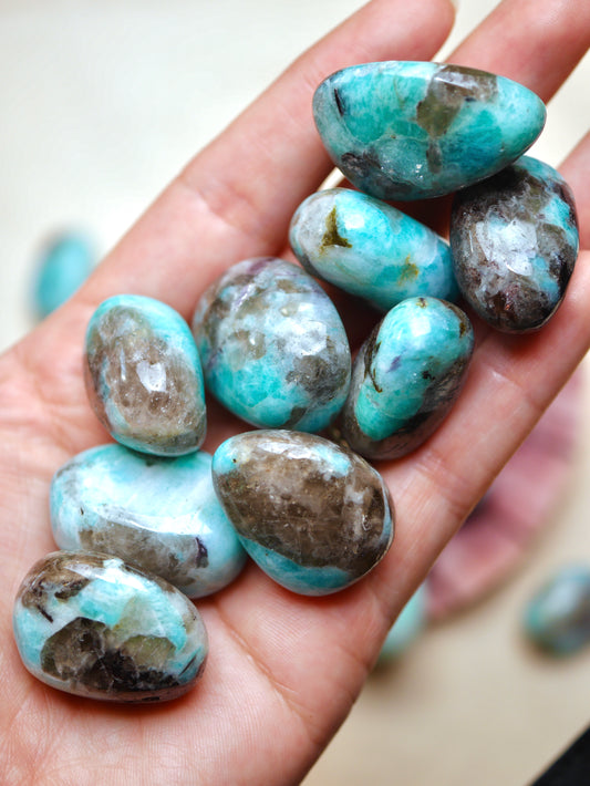 Amazonite and Smoky Quartz tumbled stone