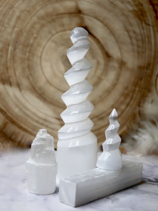 Tall Spiral Selenite Tower