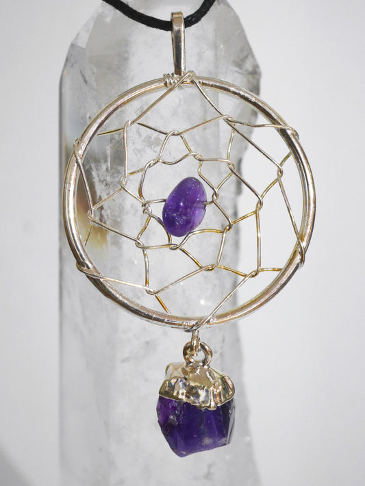 Wire wrap Amethyst dream catcher necklace