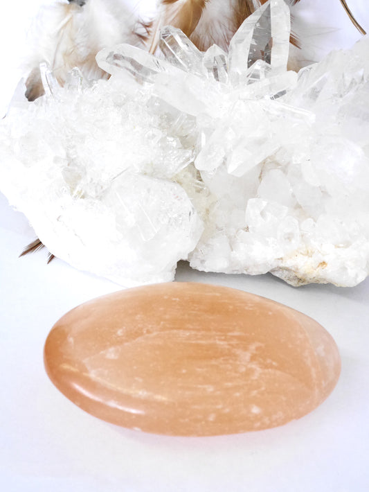 Peach Selenite palm stone