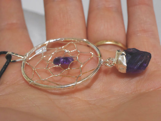 Wire wrap Amethyst dream catcher necklace